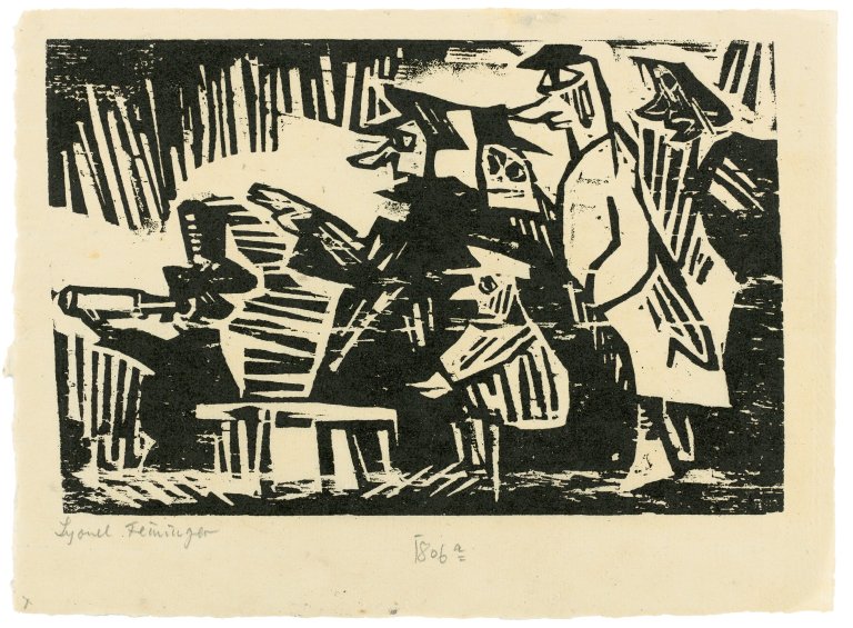 Auf diesem Bild ist das folgende Kunstwerk zu sehen: Lyonel Feininger. „Auf dem Ausguck“. 1918.