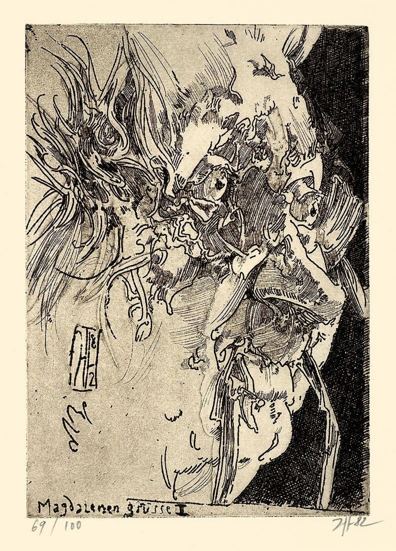 Auf diesem Bild ist das folgende Kunstwerk zu sehen: Horst Janssen. „Magdalenen grüsse II“. 1982.