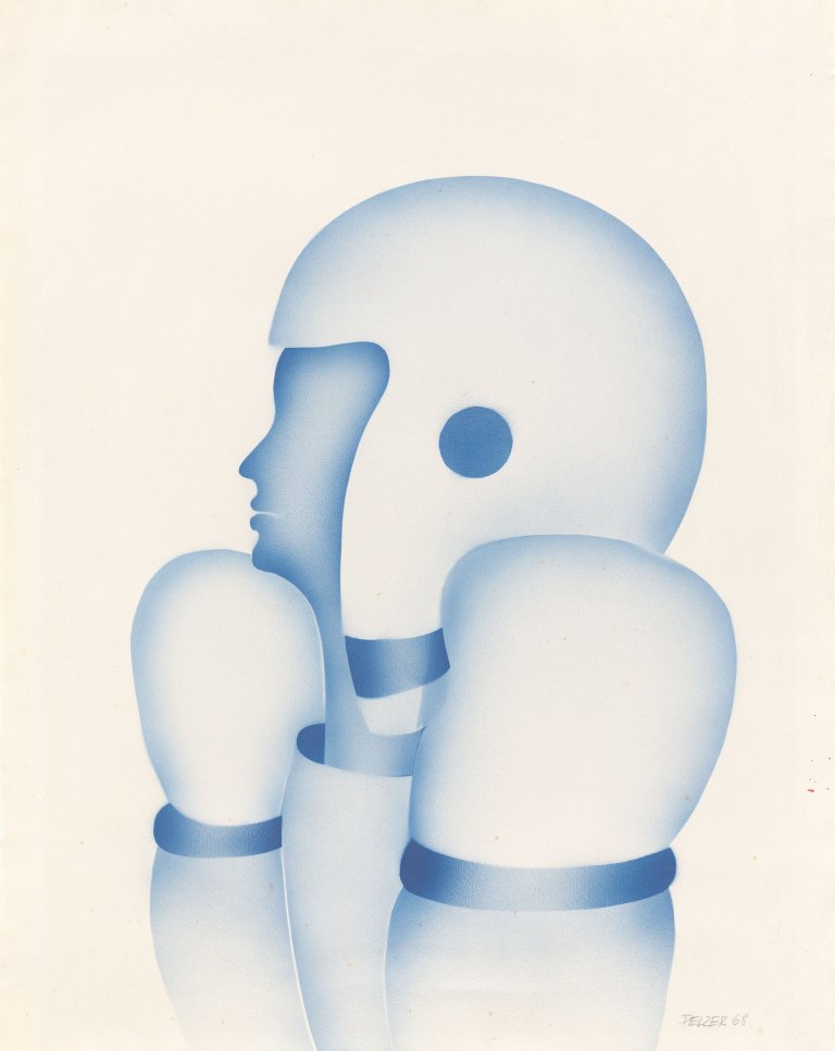 Auf diesem Bild ist das folgende Kunstwerk zu sehen: Werner Matthias Pelzer. Behelmt. 1968.