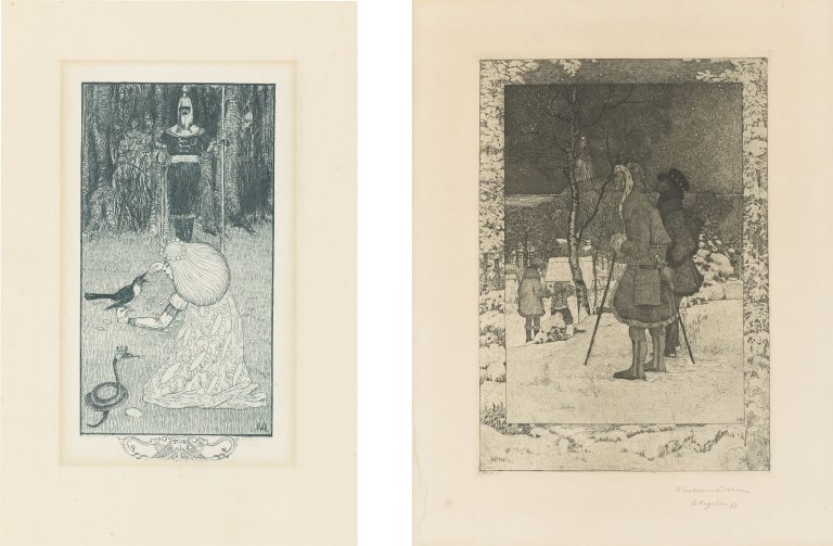 Auf diesem Bild ist das folgende Kunstwerk zu sehen: Heinrich Vogeler. „Die Schlangenbraut“ / „Wintermärchen“. 1894 / 1909.