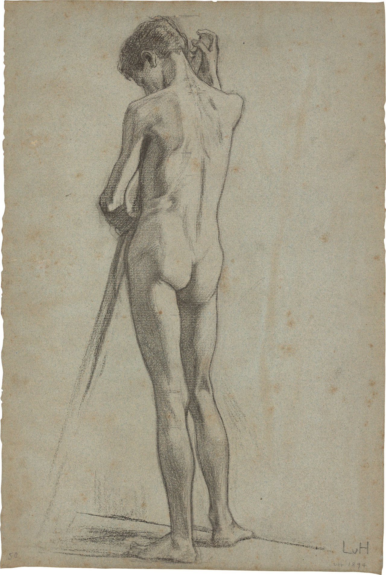 This picture shows the following artwork: Ludwig von Hofmann. Supine nude of a boy. Presumably before 1894.
