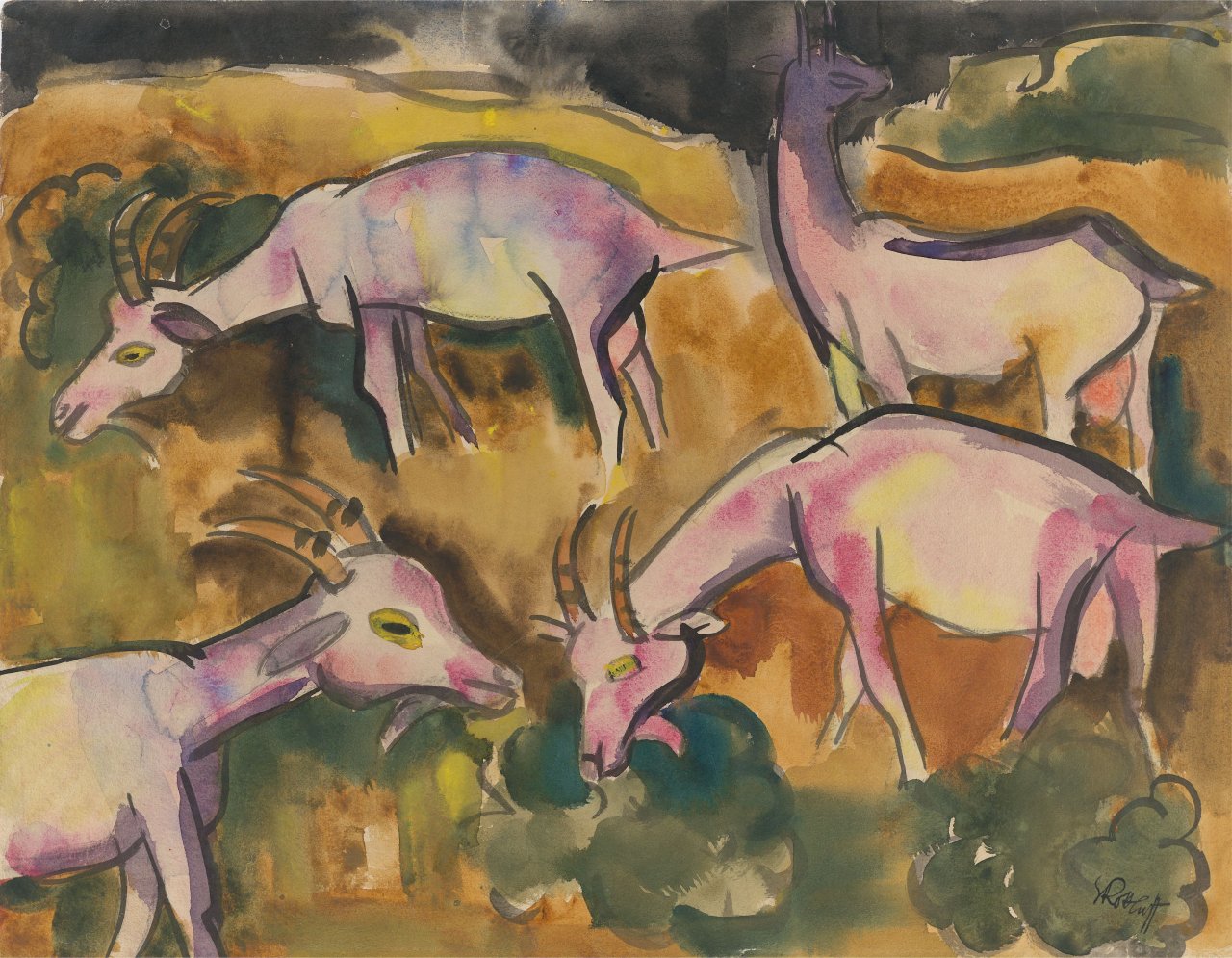 Auf diesem Bild ist das folgende Kunstwerk zu sehen: Karl Schmidt-Rottluff. „Ziegen“. Um 1925/26.