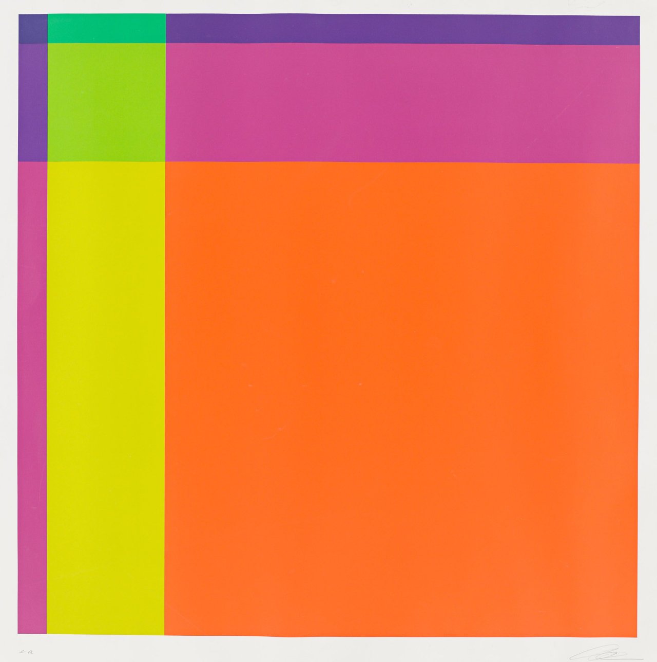 Auf diesem Bild ist das folgende Kunstwerk zu sehen: Richard Paul Lohse. „Diagonal von orange über hellgrün zu dunkelblau “. 1975.