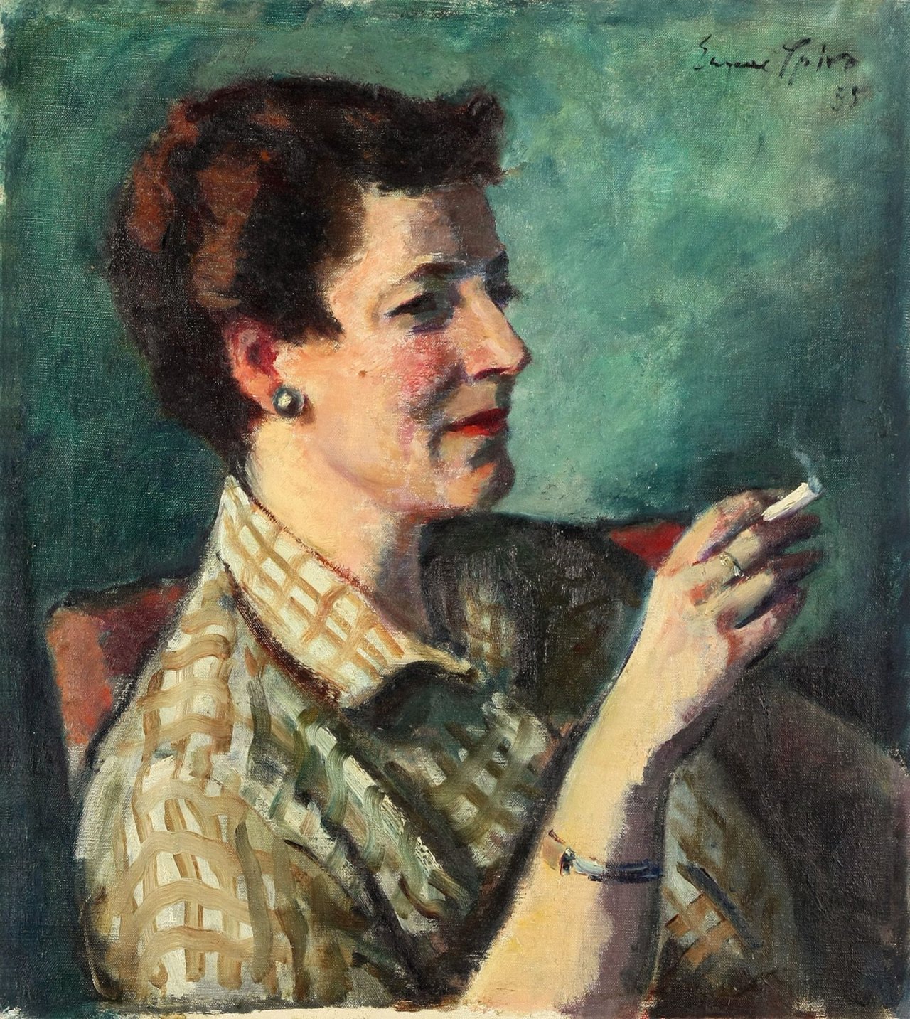 Auf diesem Bild ist das folgende Kunstwerk zu sehen: Eugen Spiro. Frauenportrait. 1955.