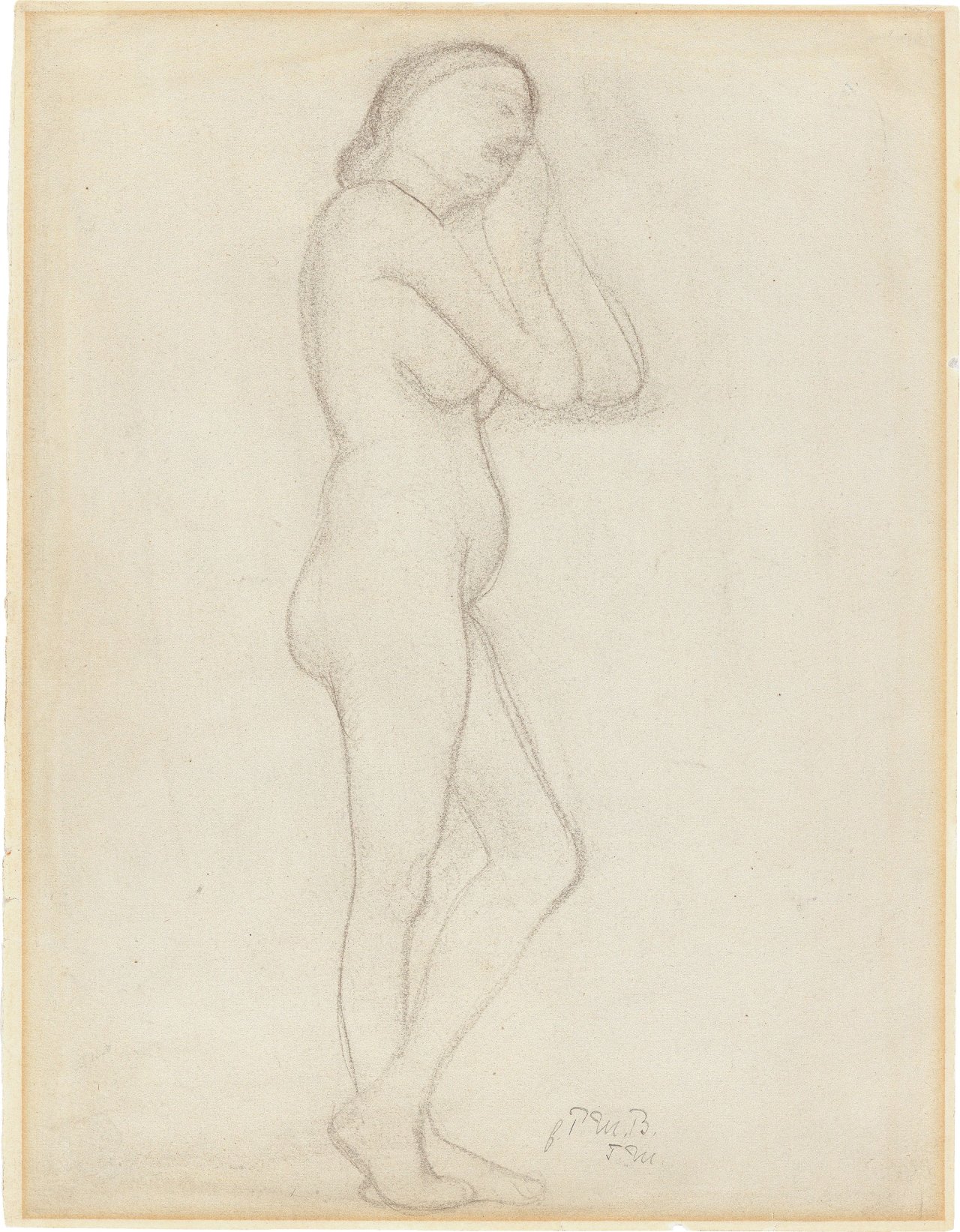 Auf diesem Bild ist das folgende Kunstwerk zu sehen: Paula Modersohn-Becker. Stehender weiblicher Akt / Sitzender weiblicher Akt (zweiseitig). Um 1903.