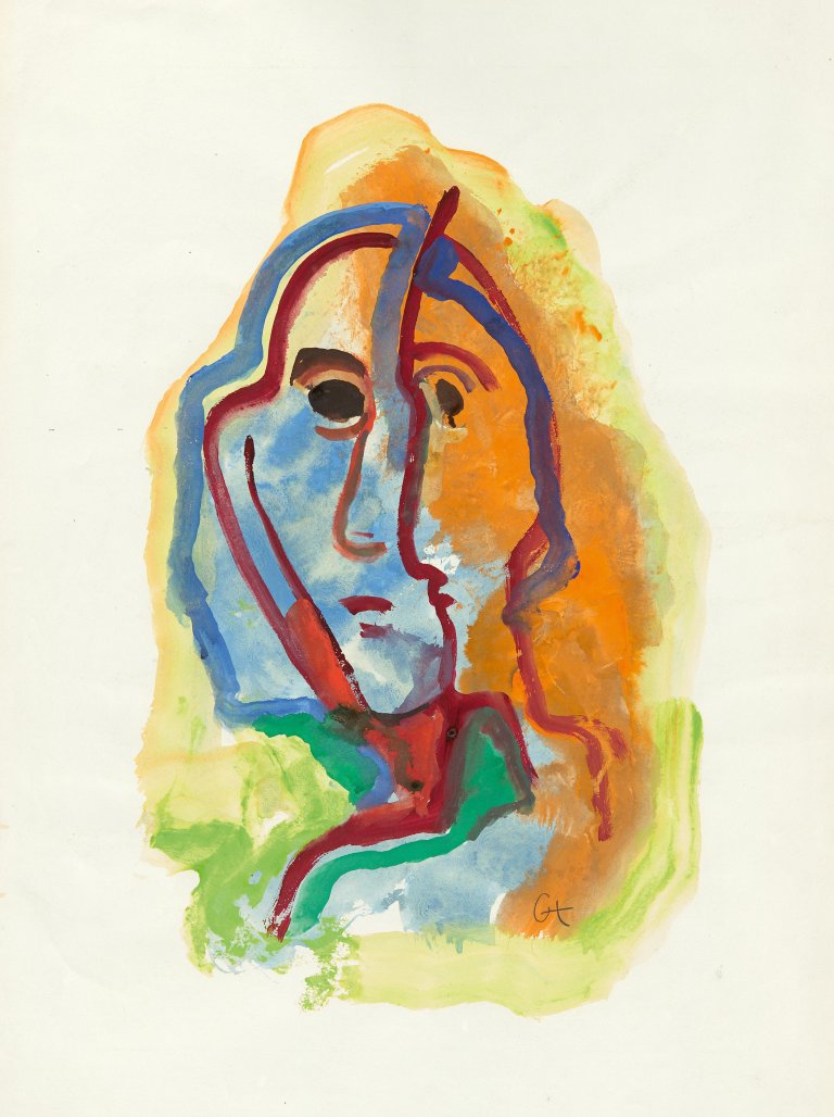 Auf diesem Bild ist das folgende Kunstwerk zu sehen: Karl Hofer. Zwei Köpfe. 1950er Jahre.