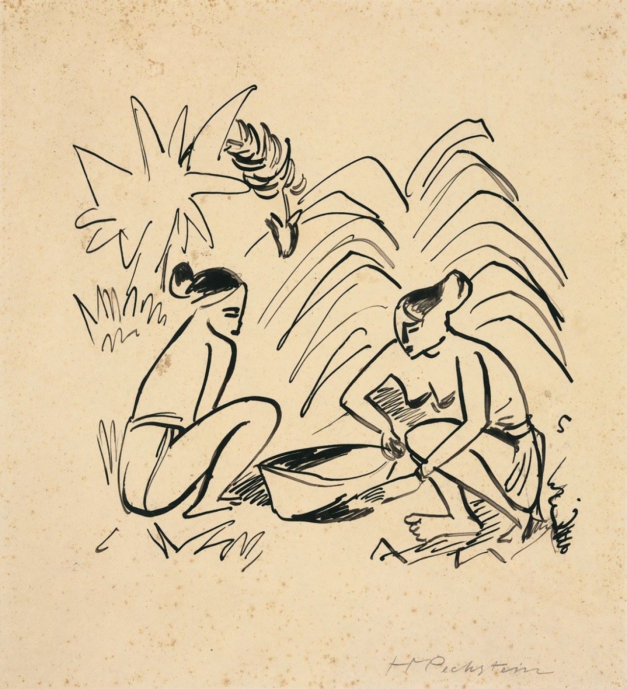 Auf diesem Bild ist das folgende Kunstwerk zu sehen: Max Pechstein. Hockende Eingeborene (Palau). 1914.