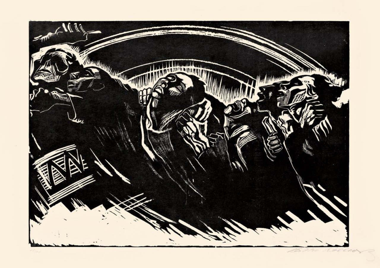 Auf diesem Bild ist das folgende Kunstwerk zu sehen: Käthe Kollwitz. „Die Freiwilligen“. 1922-23.