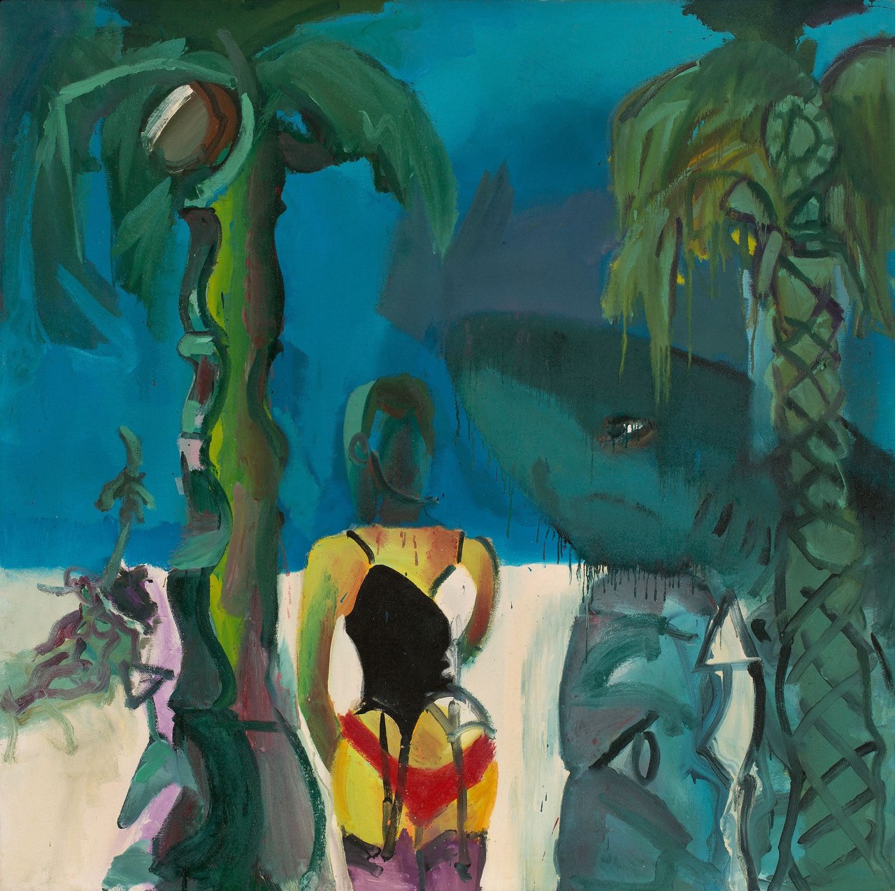 Auf diesem Bild ist das folgende Kunstwerk zu sehen: Lambert Maria Wintersberger. Leda und der Hai. 1989.