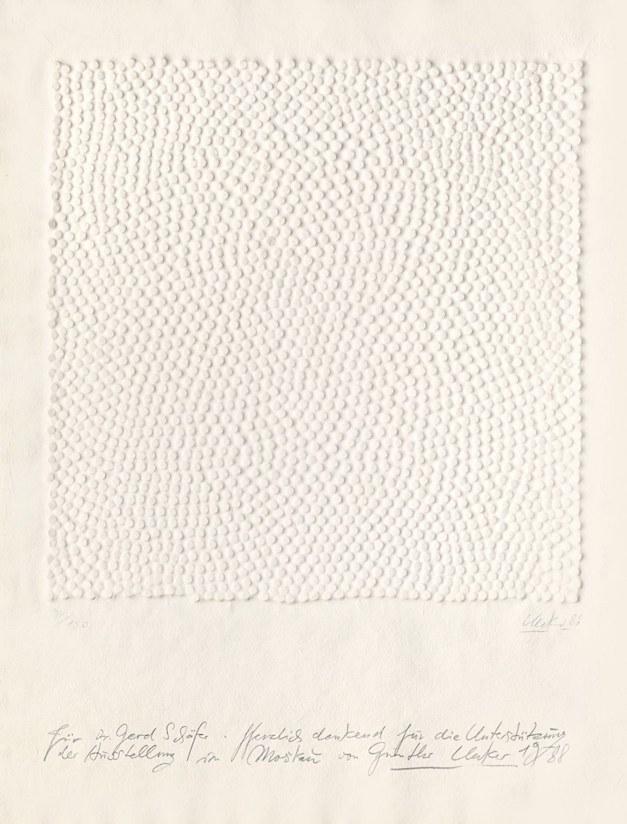 Auf diesem Bild ist das folgende Kunstwerk zu sehen: Günther Uecker. „Interferenzen“. 1988.