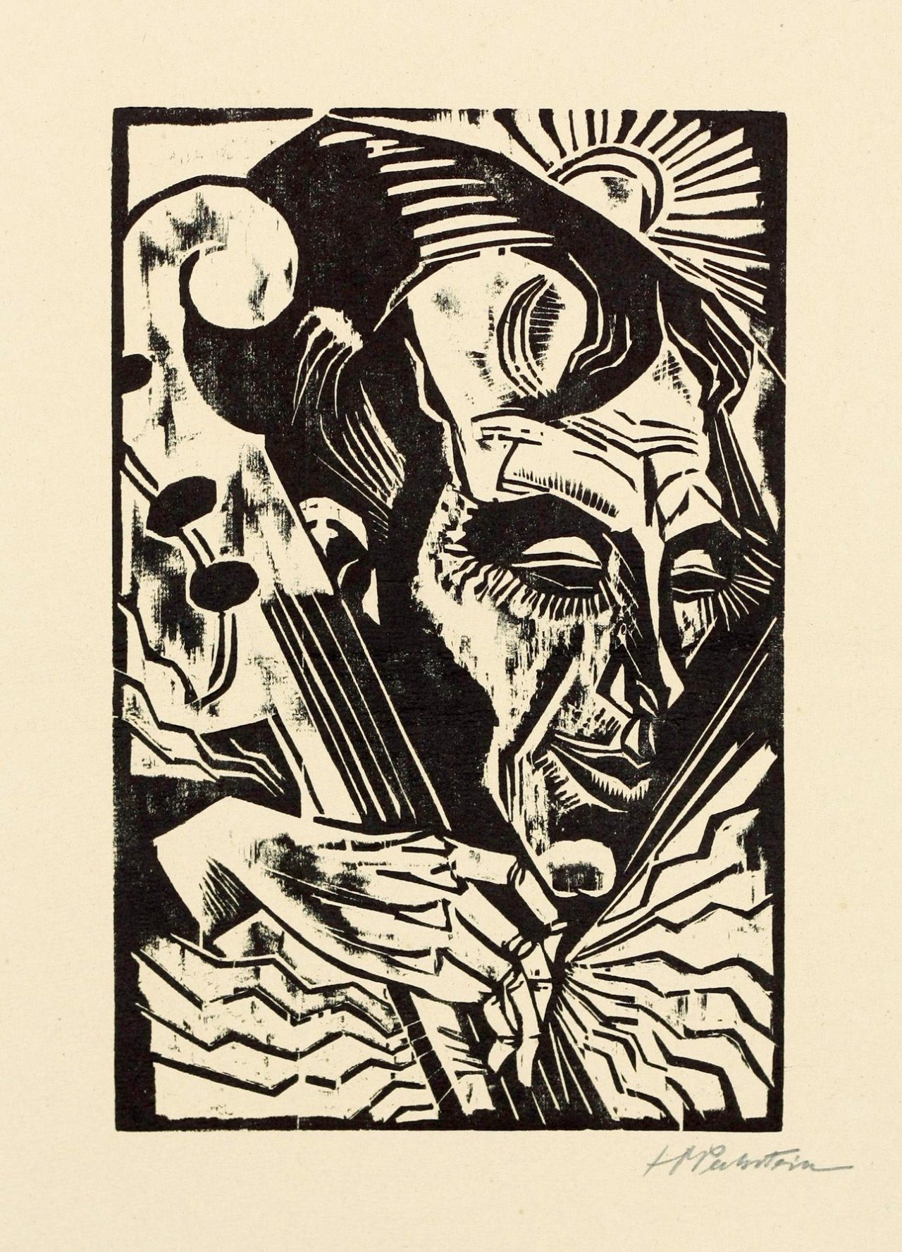 Auf diesem Bild ist das folgende Kunstwerk zu sehen: Max Pechstein. „Ein Cellist“. 1918.