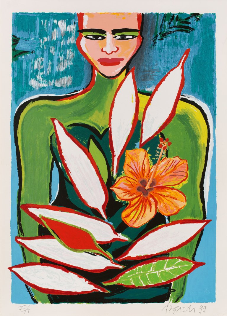 Auf diesem Bild ist das folgende Kunstwerk zu sehen: Elvira Bach. Hibiskusblüte. 1999.