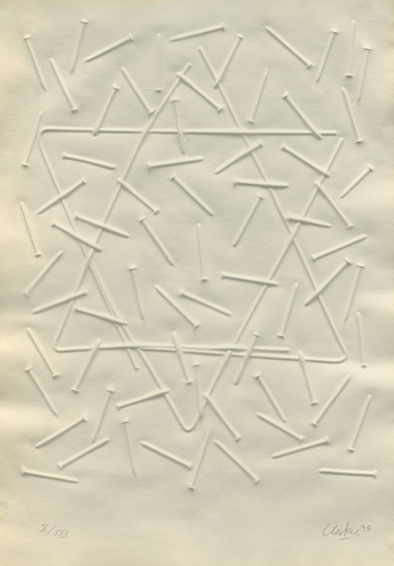 Auf diesem Bild ist das folgende Kunstwerk zu sehen: Günther Uecker. Ohne Titel (Davidstern). 1995.