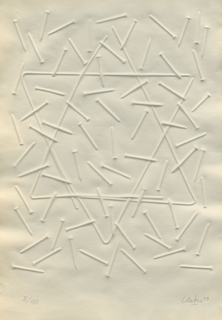 Auf diesem Bild ist das folgende Kunstwerk zu sehen: Günther Uecker. Ohne Titel (Davidstern). 1995.