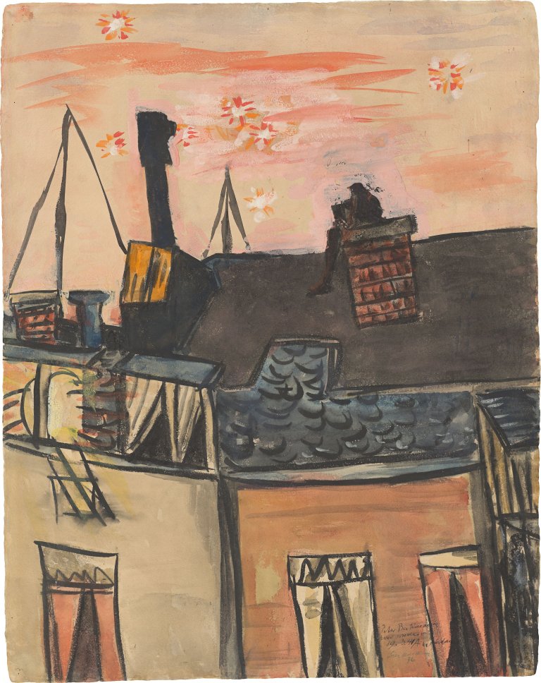 This picture shows the following artwork: Max Beckmann. ”Häuser vor Segelbooten”. 1936.