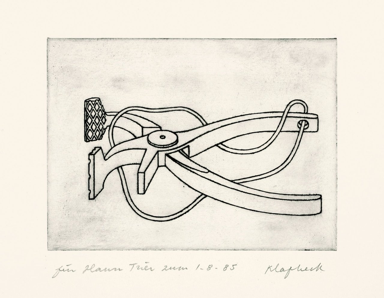 Auf diesem Bild ist das folgende Kunstwerk zu sehen: Konrad Klapheck. „Spannzange (Auf der Lauer)“. 1979/80.
