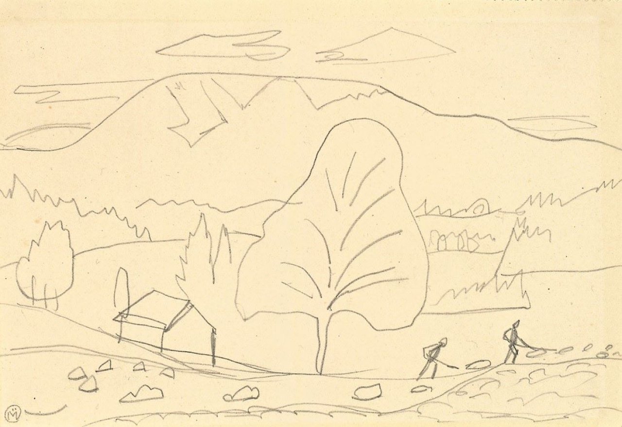 This picture shows the following artwork: Gabriele Münter. Landschaft mit See.