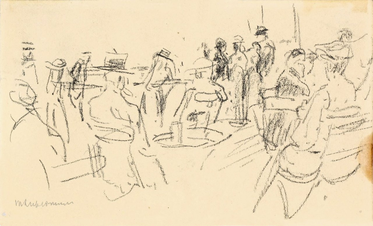 This picture shows the following artwork: Max Liebermann. Terrace by the water. Circa 1910.