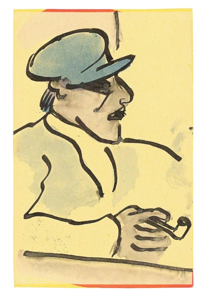 Auf diesem Bild ist das folgende Kunstwerk zu sehen: Max Pechstein. „Fischer mit blauer Mütze und Pfeife“. 1912.