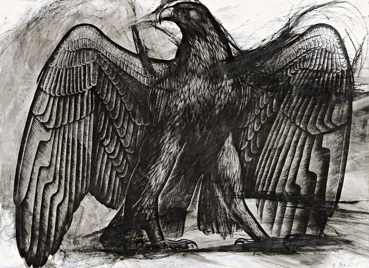 Auf diesem Bild ist das folgende Kunstwerk zu sehen: Arnulf Rainer. Adlerzeichnung. 1986/87.