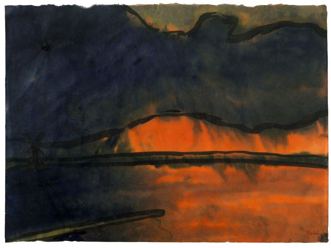 This picture shows the following artwork: Emil Nolde. „Marschlandschaft (Überschwemmung bei Sonnenuntergang)“. Um 1920.