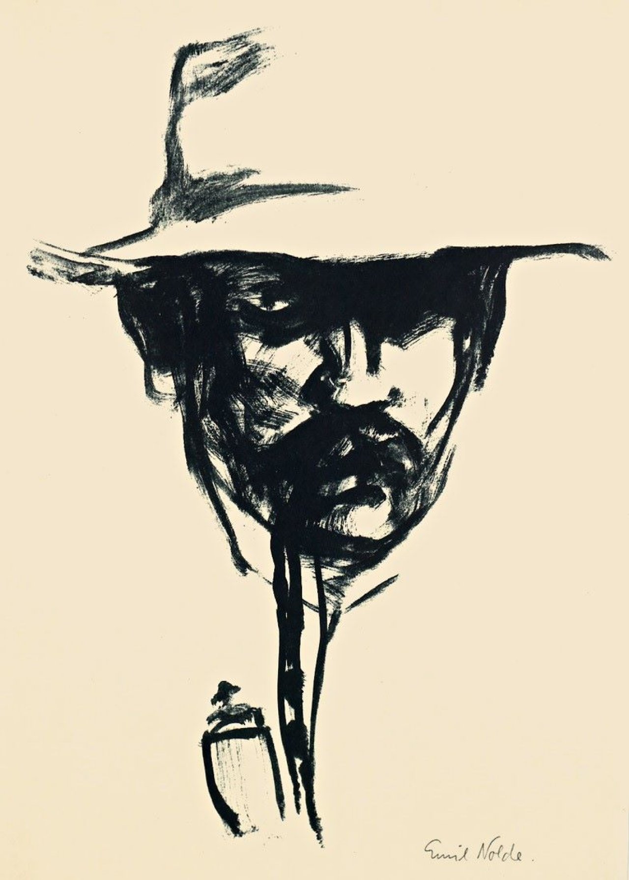 This picture shows the following artwork: Emil Nolde. „Kopf mit Pfeife, E.N. (Selbstbildnis)“. 1907.