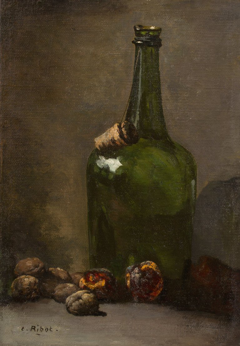 Auf diesem Bild ist das folgende Kunstwerk zu sehen: Théodule Ribot. Die volle Flasche.