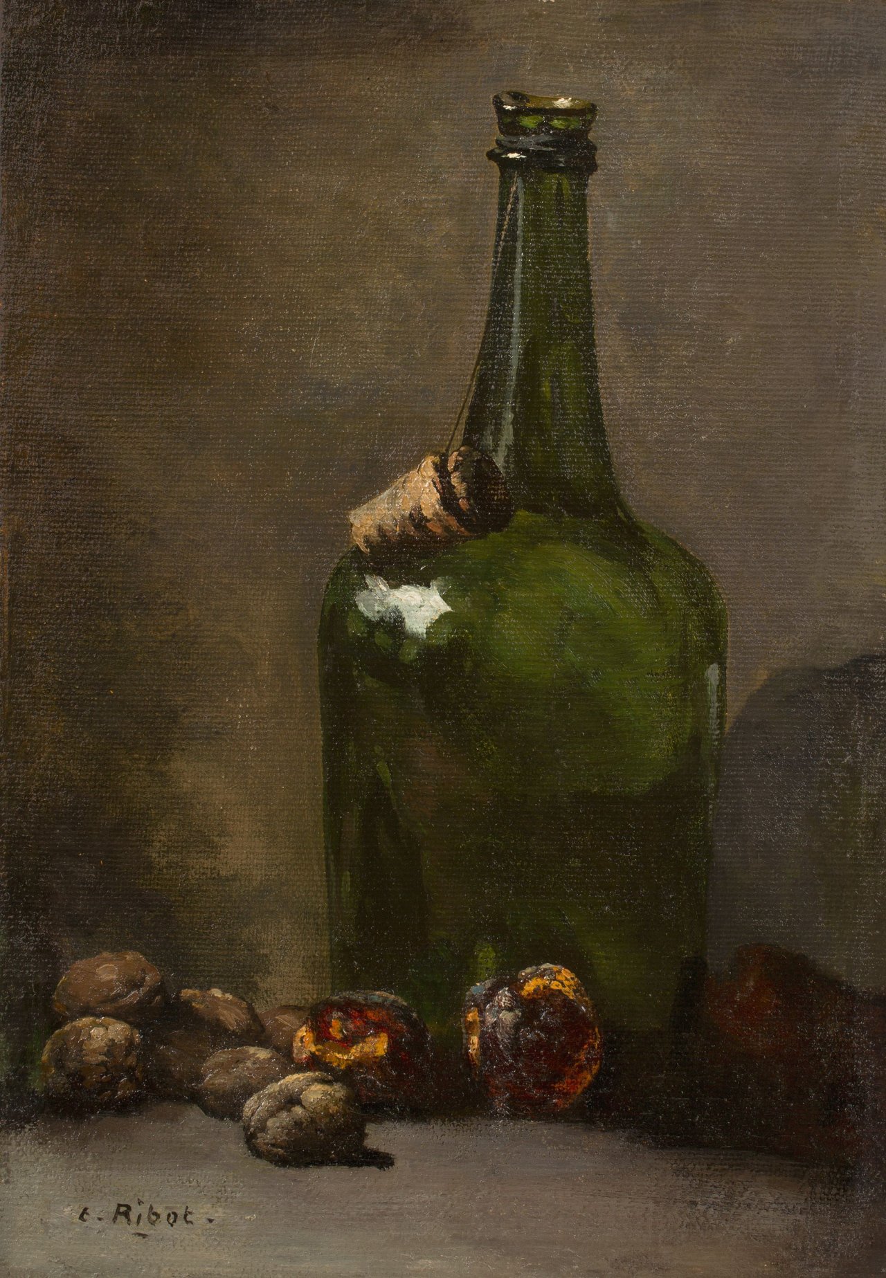 Auf diesem Bild ist das folgende Kunstwerk zu sehen: Théodule Ribot. Die volle Flasche.