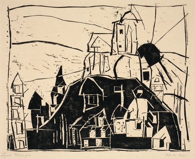 Auf diesem Bild ist das folgende Kunstwerk zu sehen: Lyonel Feininger. „Stadt auf dem Berge“. 1918.