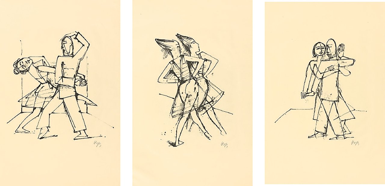 Auf diesem Bild ist das folgende Kunstwerk zu sehen: Karl Hofer. „Tanz. 12 Steinzeichnungen“. 1922.
