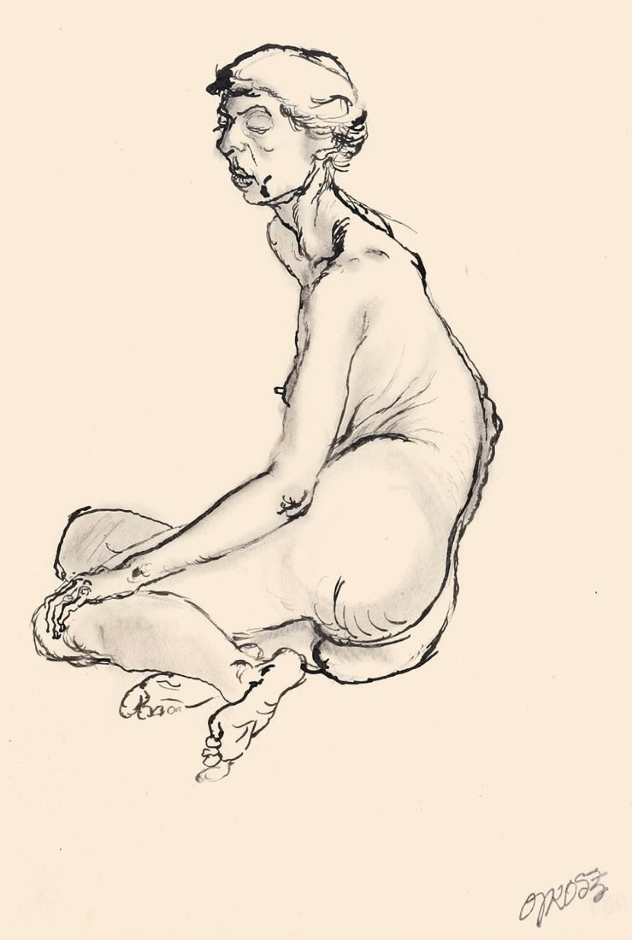 Auf diesem Bild ist das folgende Kunstwerk zu sehen: George Grosz. Sitzender weiblicher Akt. 1912/13.