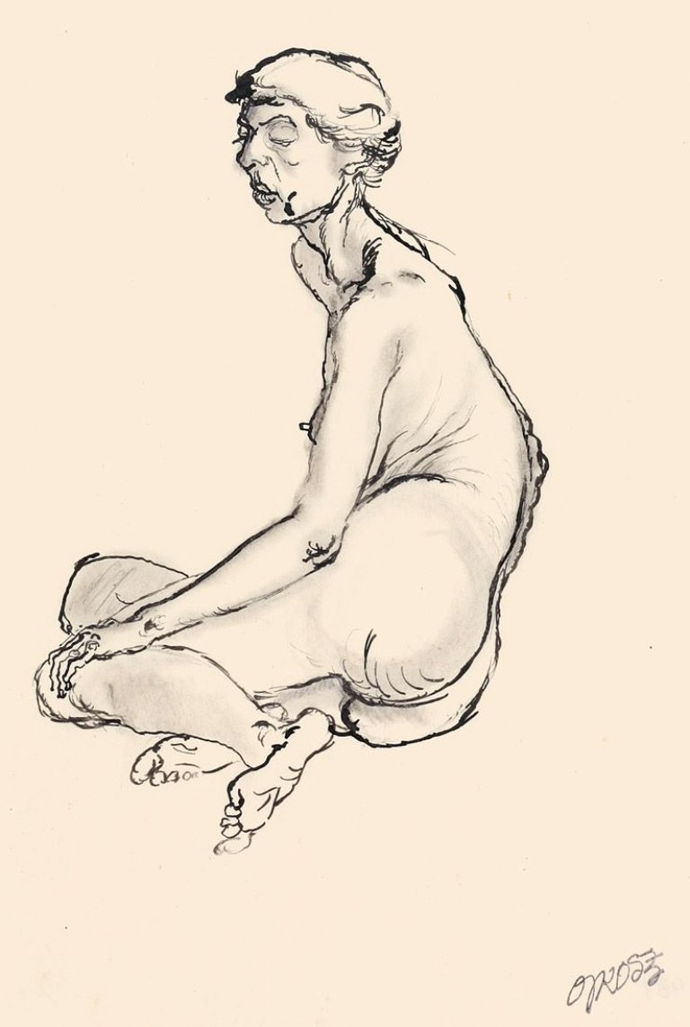 Auf diesem Bild ist das folgende Kunstwerk zu sehen: George Grosz. Sitzender weiblicher Akt. 1912/13.