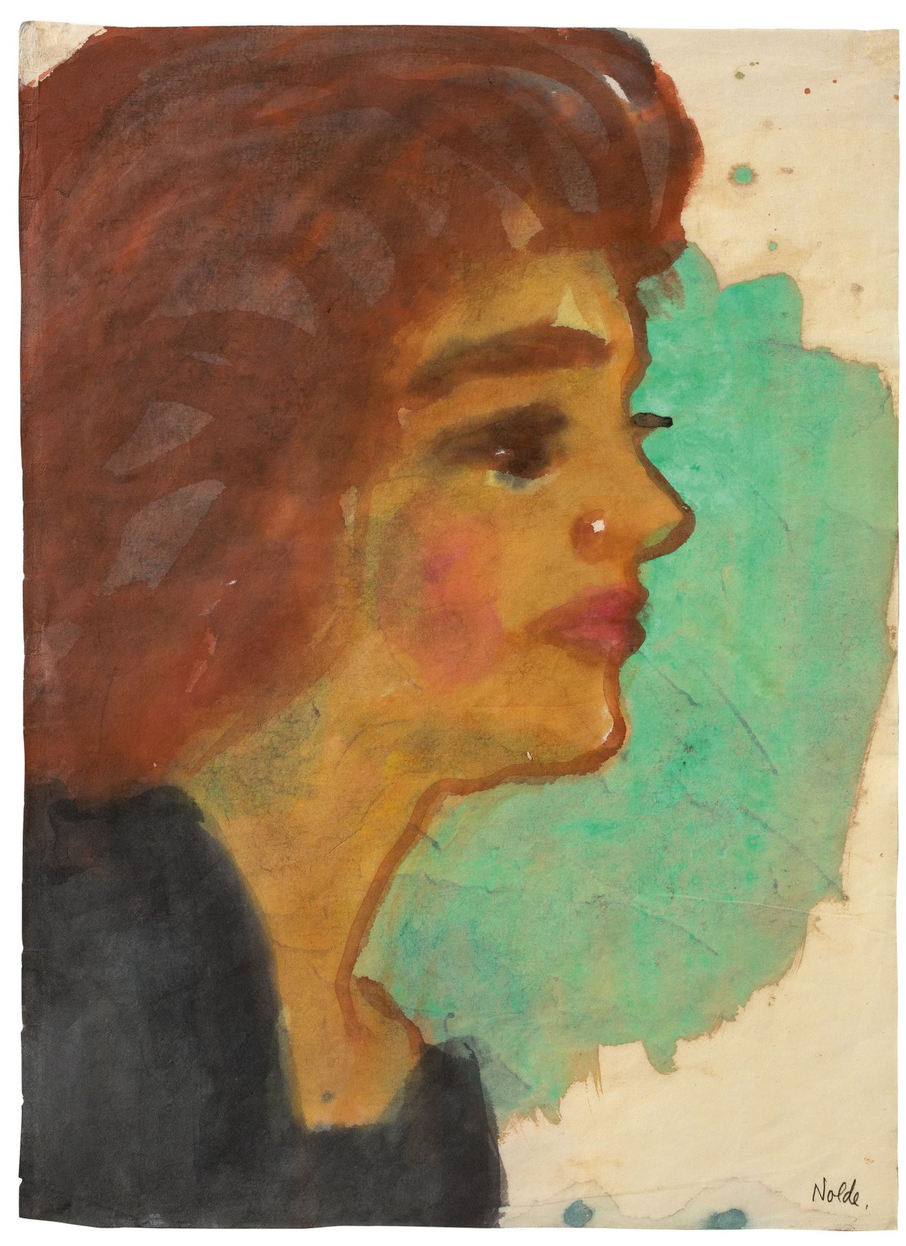 This picture shows the following artwork: Emil Nolde. „Frauenportrait im Profil nach rechts“. Circa 1920/1925.
