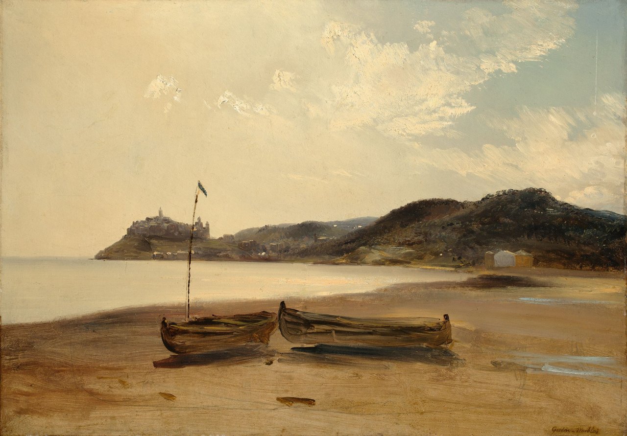 This picture shows the following artwork: Théodore Gudin. Boats on the Beach.