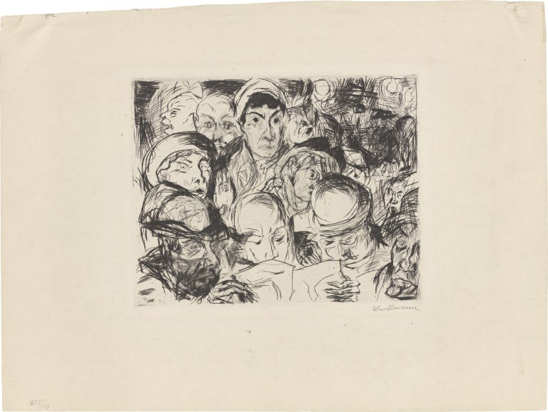 Auf diesem Bild ist das folgende Kunstwerk zu sehen: Max Beckmann. „Die Kriegserklärung“. 1914.