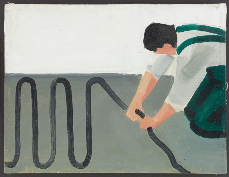 Auf diesem Bild ist das folgende Kunstwerk zu sehen: Rafał Bujnowski. Montage der Fußbodenheizung. 1999.