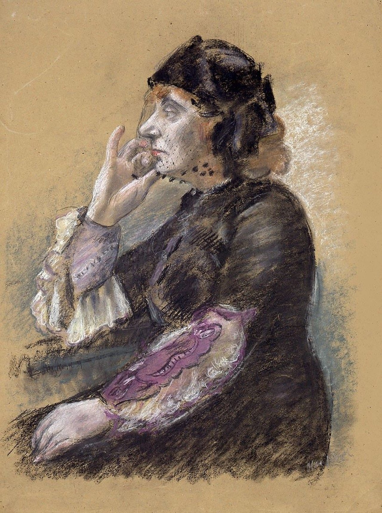 Auf diesem Bild ist das folgende Kunstwerk zu sehen: Otto Nagel. Portrait einer Frau mit schwarzem Hut. 1939.