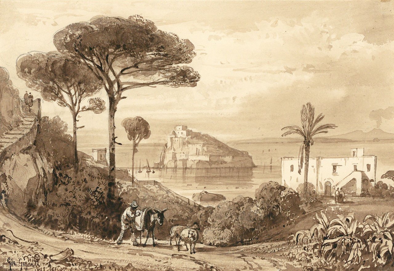 Auf diesem Bild ist das folgende Kunstwerk zu sehen: Giacinto Gigante. Ansicht von Ischia. 1841 (?).