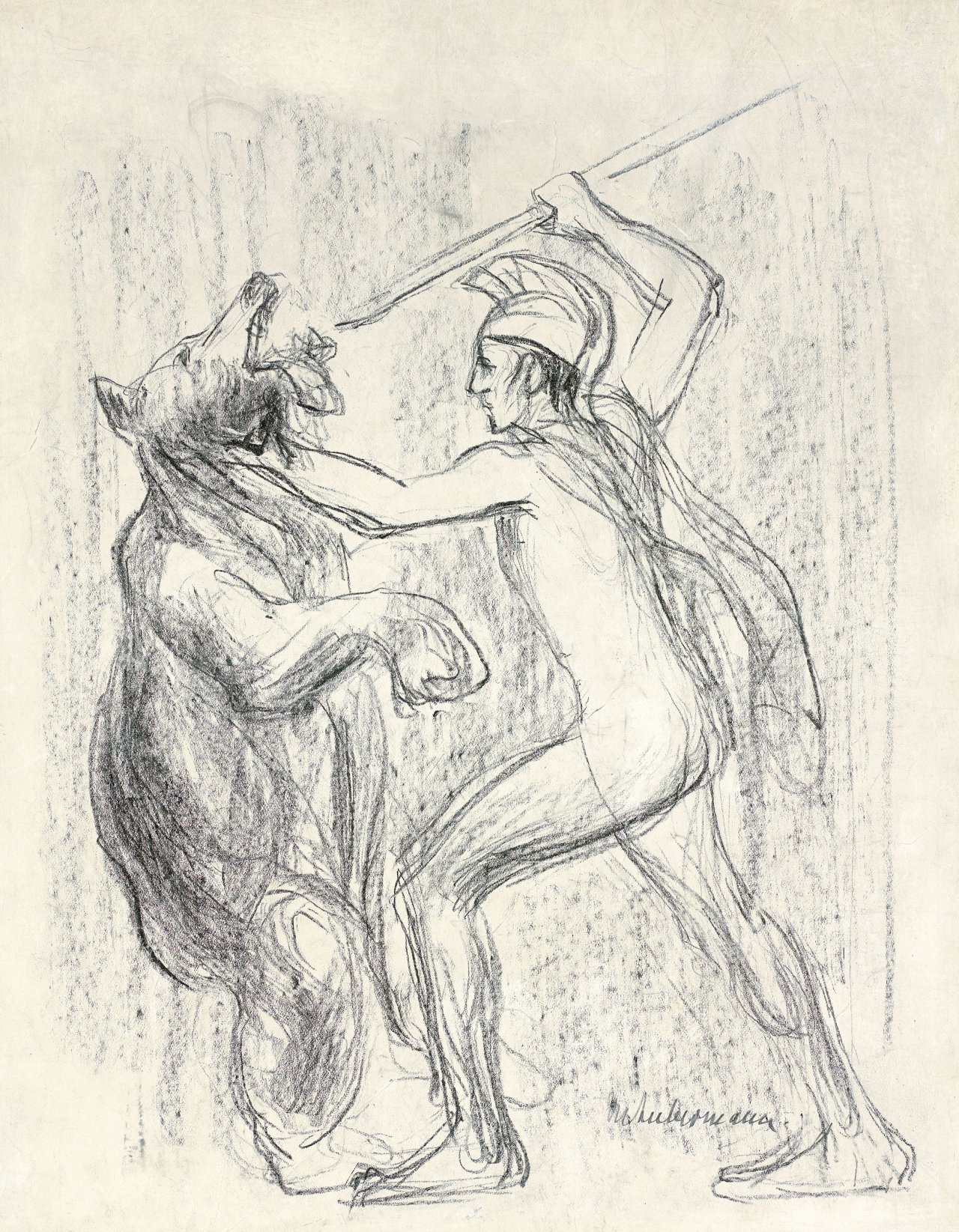 This picture shows the following artwork: Max Liebermann. Related to: „Hercules-Hindenburg erschlägt den russischen Bären“. 1914.