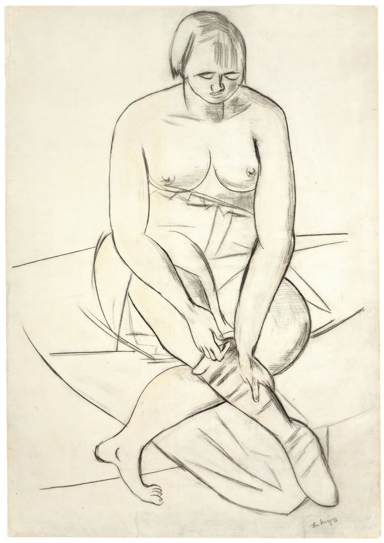 Auf diesem Bild ist das folgende Kunstwerk zu sehen: Max Beckmann. Sitzender Halbakt. 1928.