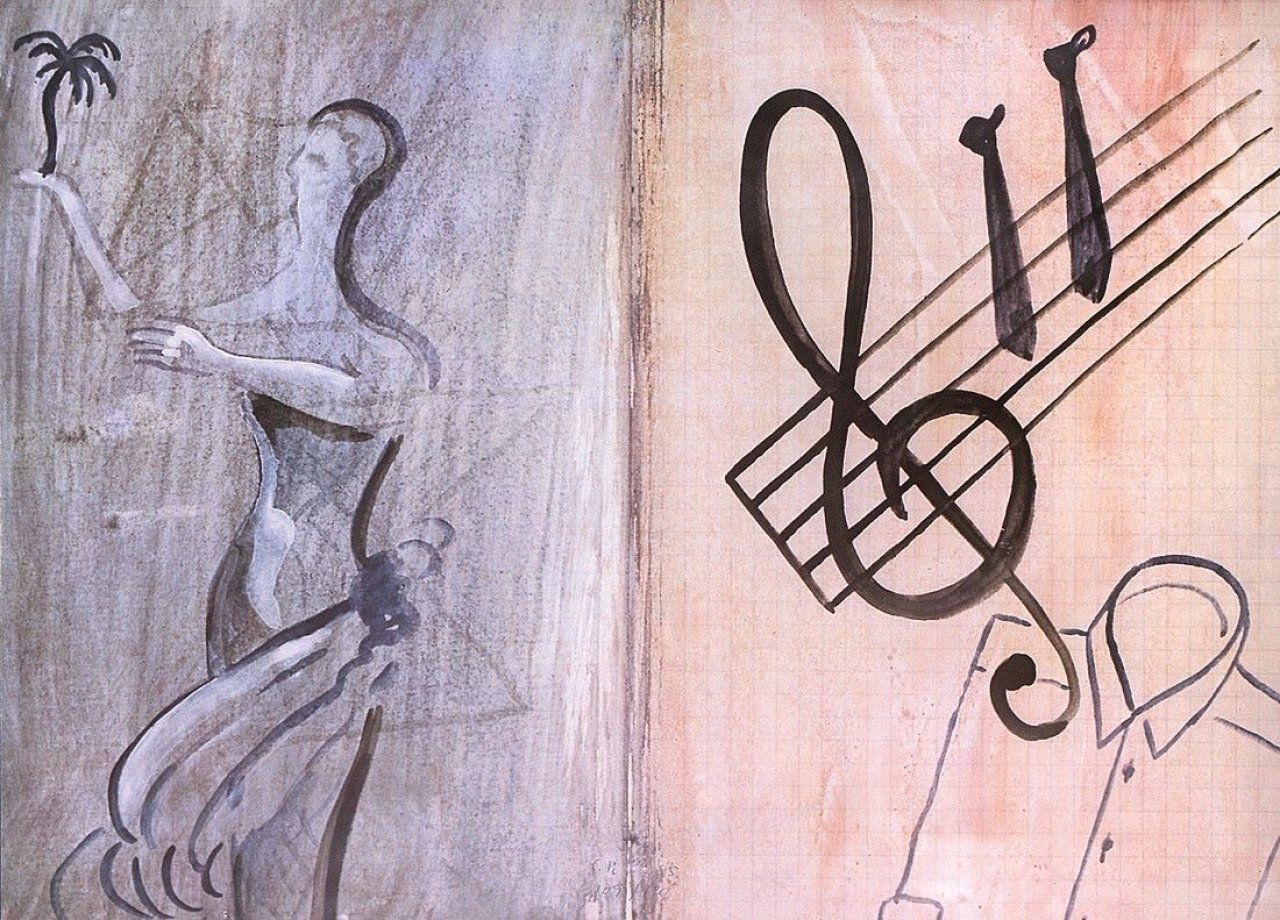 Auf diesem Bild ist das folgende Kunstwerk zu sehen: Sigmar Polke. „Ohne Titel [Notenschlüssel]“. 1985.