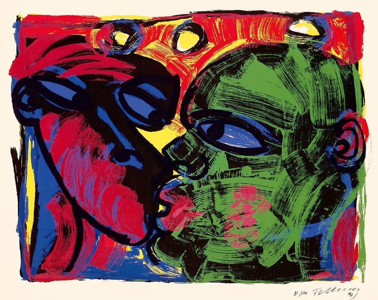 This picture shows the following artwork: Rainer Fetting. Der Kuss. 1990.