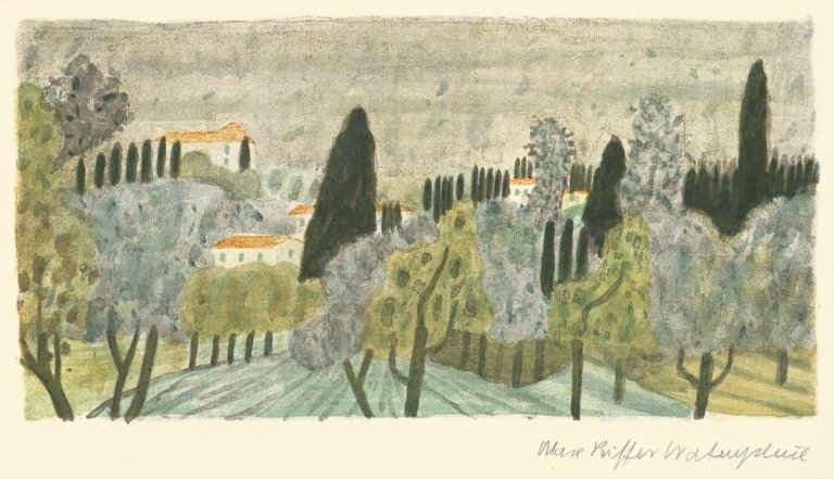Auf diesem Bild ist das folgende Kunstwerk zu sehen: Max Peiffer Watenphul. „Toskanische Landschaft“. 1952.