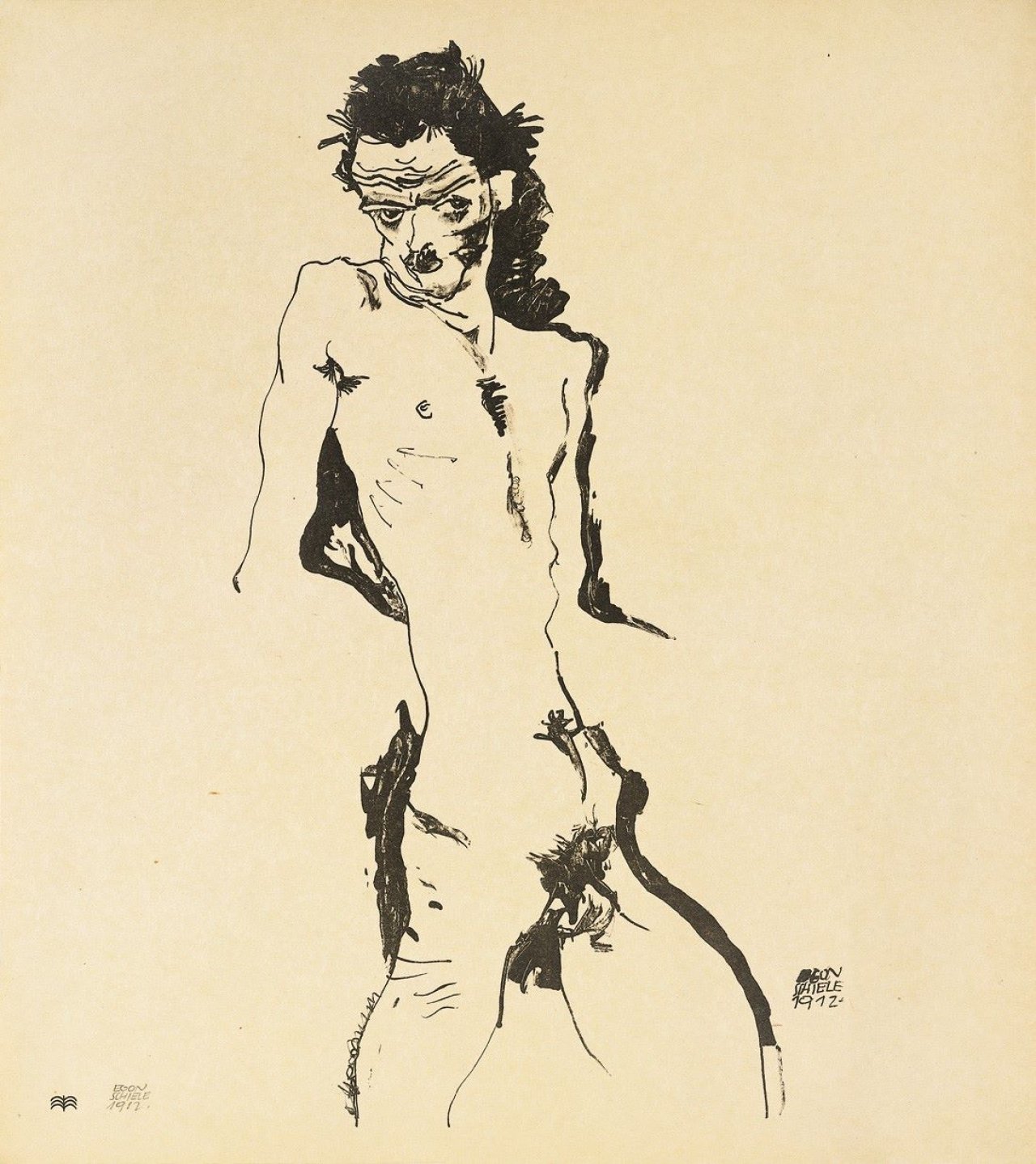 Auf diesem Bild ist das folgende Kunstwerk zu sehen: Egon Schiele. „Männlicher Akt (Selbstbildnis) I“. 1912.