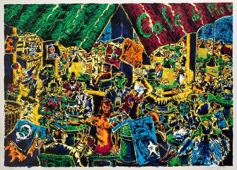 Auf diesem Bild ist das folgende Kunstwerk zu sehen: Jörg Immendorff. „Café de Flore“. 1991.