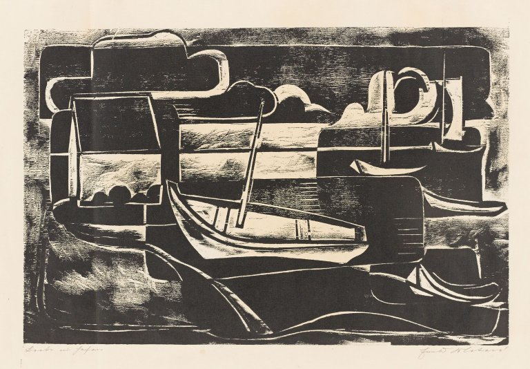 Auf diesem Bild ist das folgende Kunstwerk zu sehen: Ewald Mataré. „Landschaft mit Booten“. 1930.