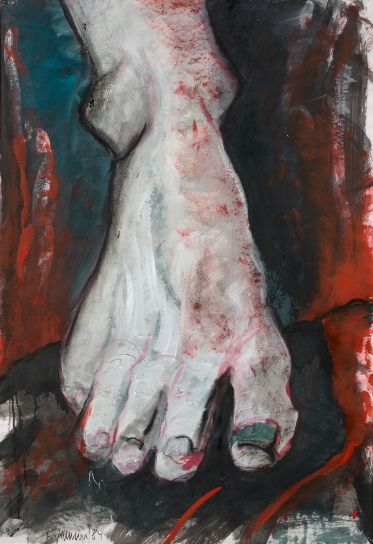 Auf diesem Bild ist das folgende Kunstwerk zu sehen: Bernd Zimmer. Ohne Titel (roter Fuß). 1984.