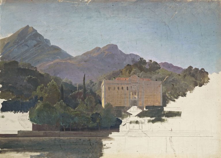 Auf diesem Bild ist das folgende Kunstwerk zu sehen: Carl Hummel. Die Villa Carlotta am Comer See (Studie). 1855.