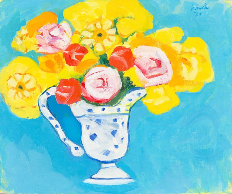 Auf diesem Bild ist das folgende Kunstwerk zu sehen: Dietmar Lemcke. Krug mit Sommerblumen. 2005.