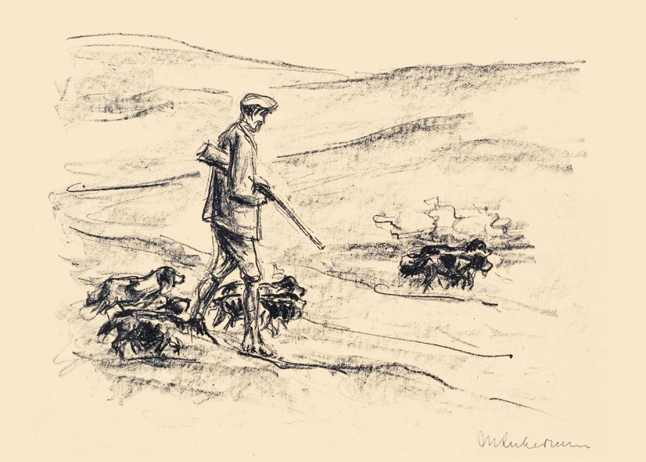 This picture shows the following artwork: Max Liebermann. „Jäger mit Spaniels“. 1924.